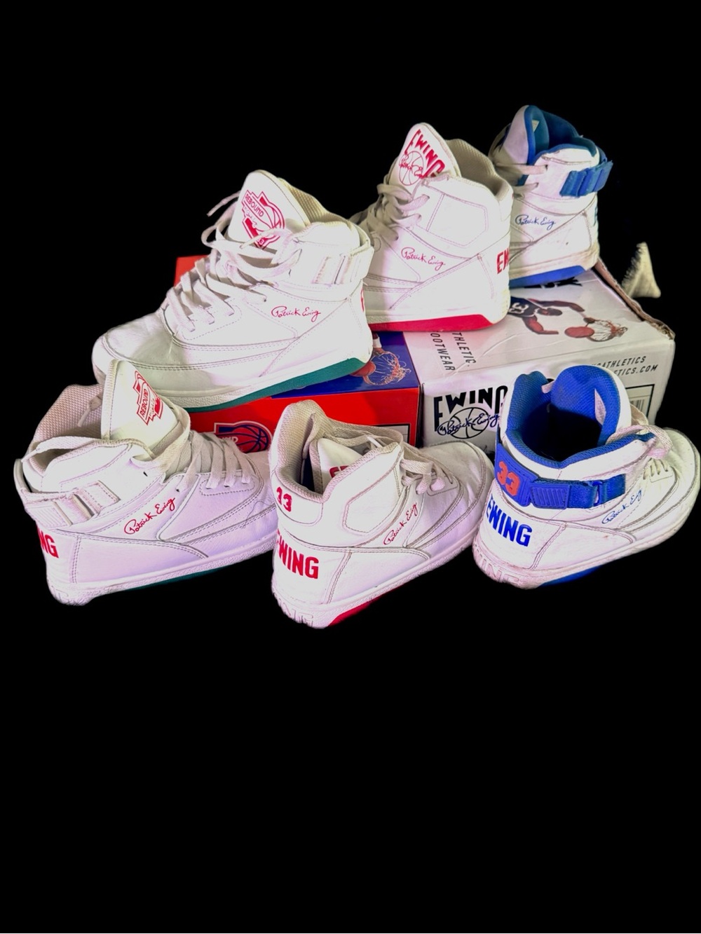 Kids. Patrick Ewing sneaker bundle. Size 2.5 white / red / blue / green